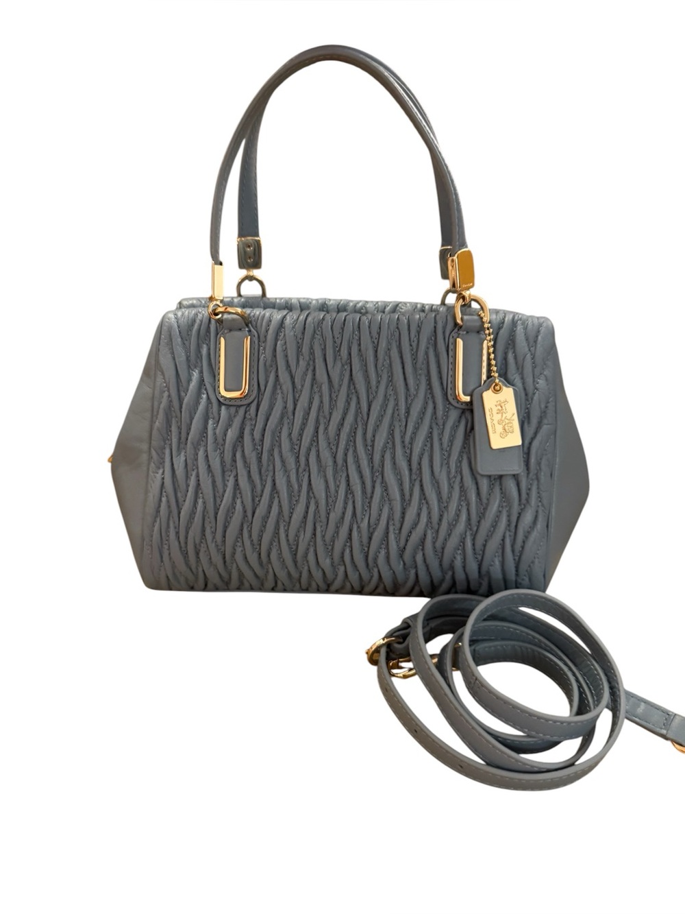 Coach Twist Leather Mini Satchel Chambray Blue 2014